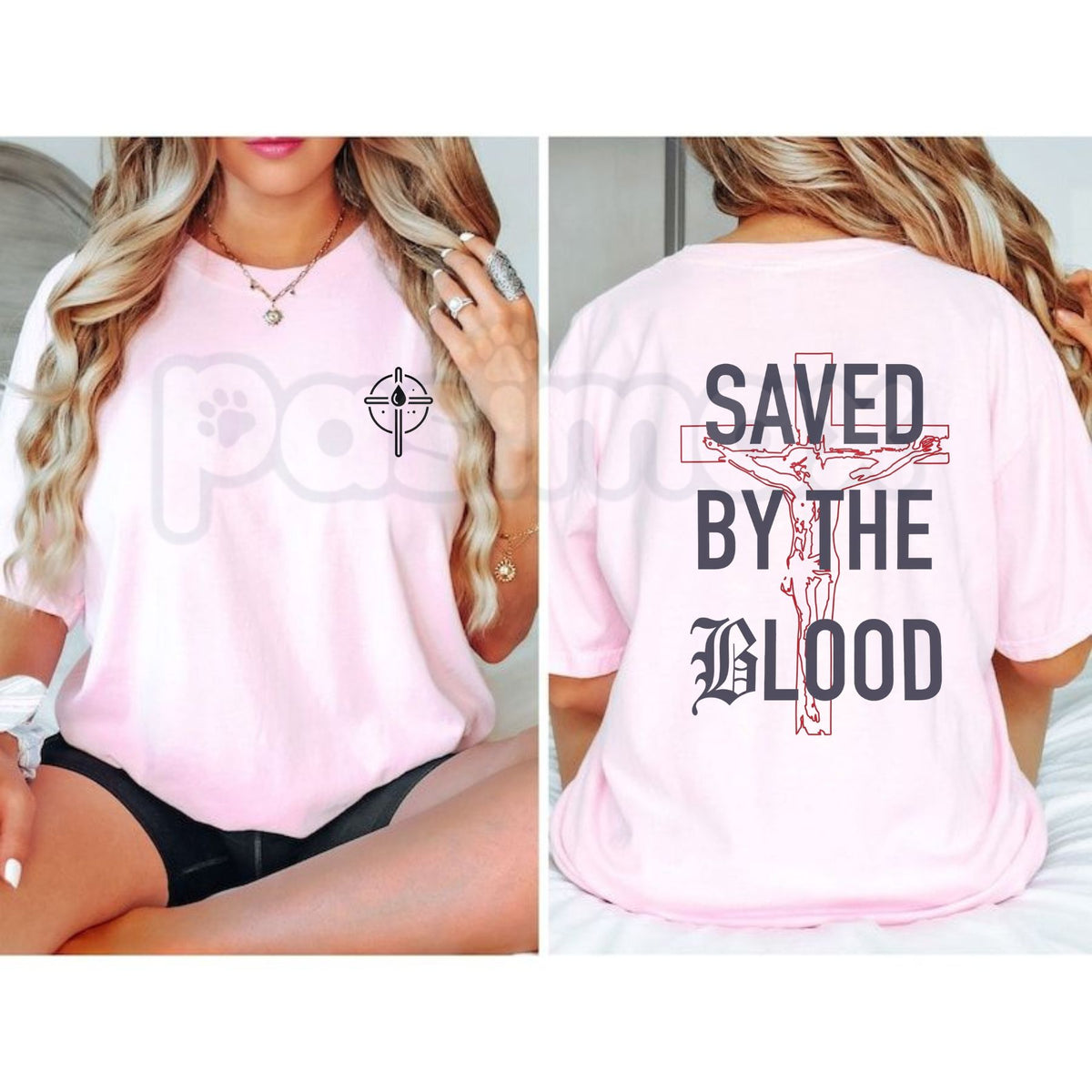 Saved By The Blood Printed Top – Christian Faith Grace Religious Graphic T-Shirt