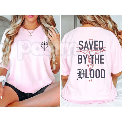 Saved By The Blood Printed Top – Christian Faith Grace Religious Graphic T-Shirt