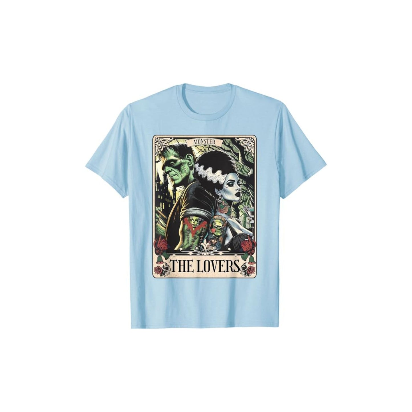 Frankenstein & Bride The Lovers Tarot T-Shirt - Gothic Horror Tee, Occult Fan Apparel