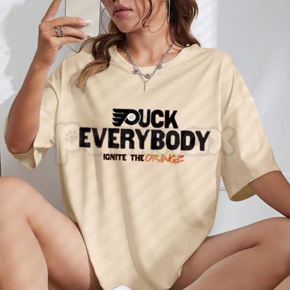 "Puck Everybody" Funny Hockey T-Shirt – Sarcastic Sports Graphic Tee, Premium 100% Cotton Athlete Humor Top, Soft Lived-In Heavyweight Rink Side Statement Shirt, Made in USA