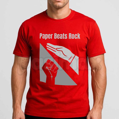 Paper Beats Rock T-Shirt – Funny Rock Paper Scissors Unisex Cotton Graphic Tee