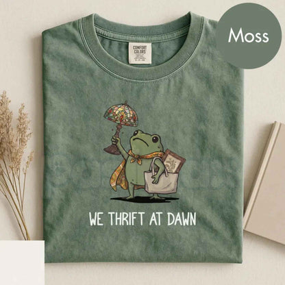 Comfort Colors® We Thrift At Dawn T-Shirt – Funny Frog Meme Thrifting Graphic Tee, Vintage Collector Unisex Top & Gift