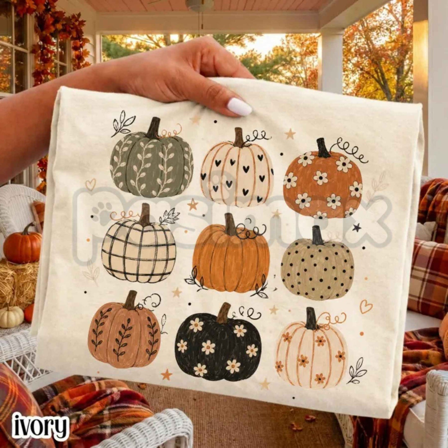 Comfort Colors® Boho Pumpkin Pattern T-Shirt – Cute Cottagecore Fall Harvest Graphic Tee, Thanksgiving Aesthetic Unisex Top