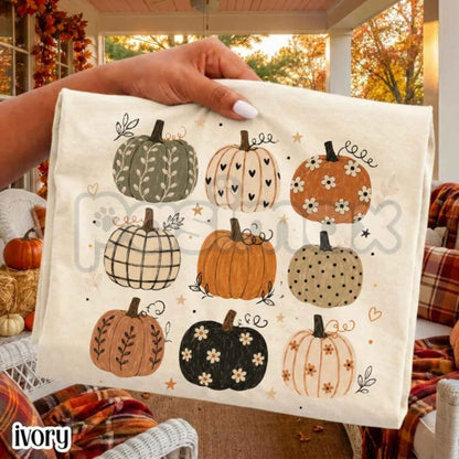 Comfort Colors® Boho Pumpkin Pattern T-Shirt – Cute Cottagecore Fall Harvest Graphic Tee, Thanksgiving Aesthetic Unisex Top