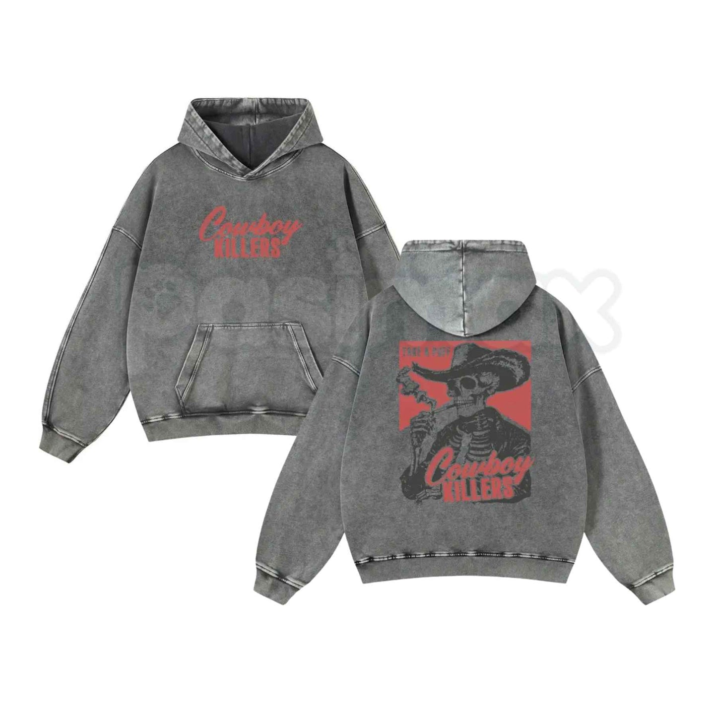 Retro Cowboy Killers Washed Hoodie – Vintage Aesthetic Graphic Pullover, Western Streetwear Style