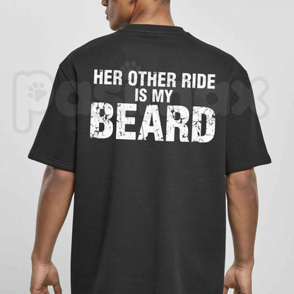 Her Other Ride Is My Beard T-Shirt – Funny Biker Back Print Unisex Tee