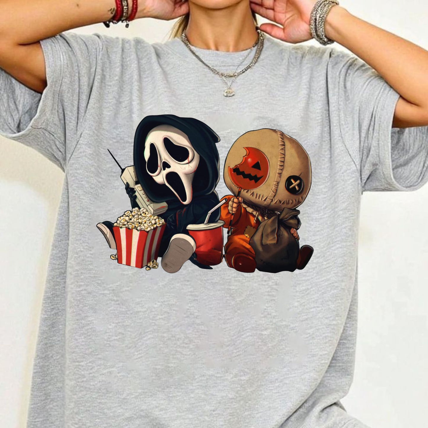 "Mini Halloween Popcorn" T-shirt - Cute Unisex Holiday Tee, Spooky Season Apparel