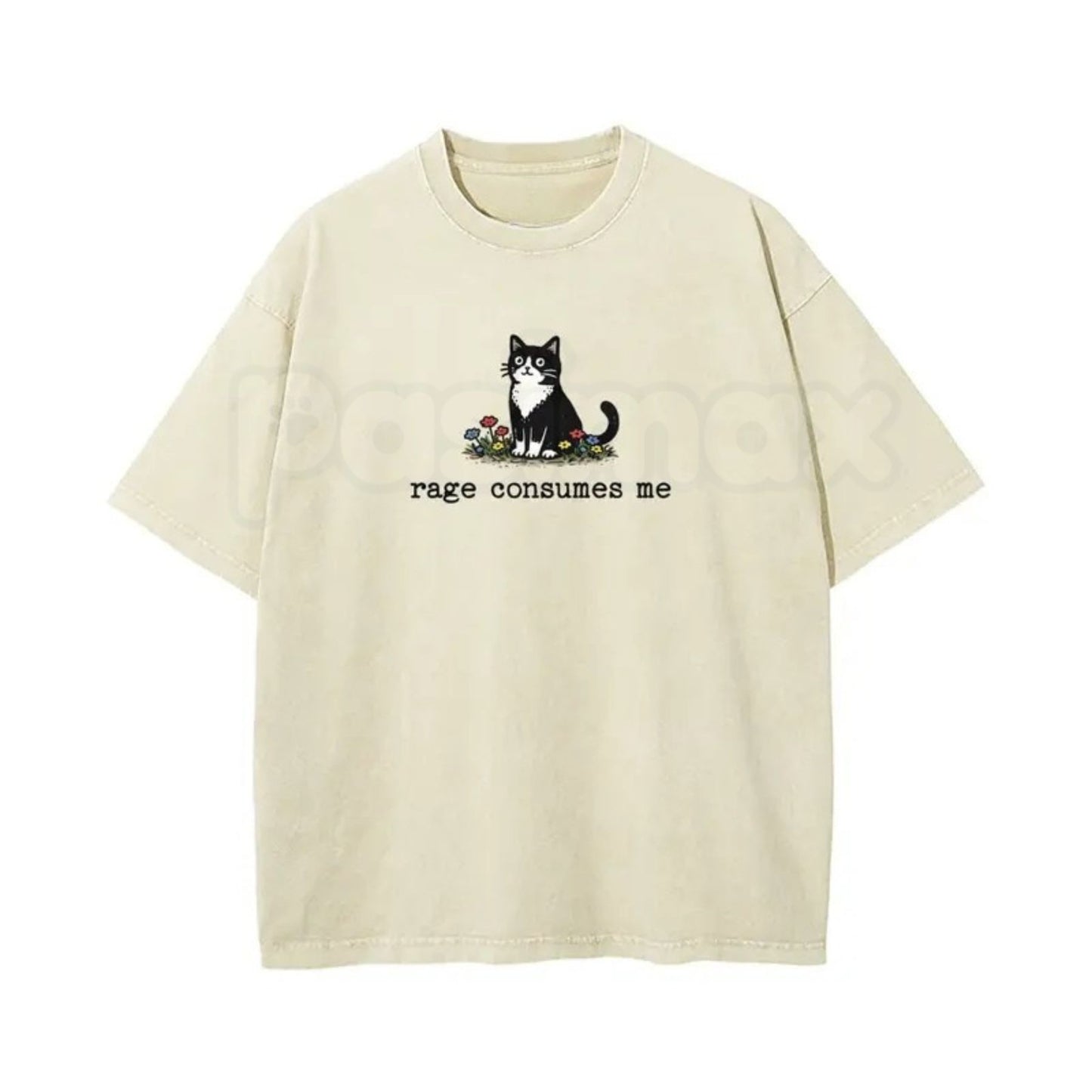 Rage Consumes Me Funny Cat Meme T-Shirt – Oversized Unisex Vintage Washed Graphic Tee, Sarcastic Animal Streetwear Top
