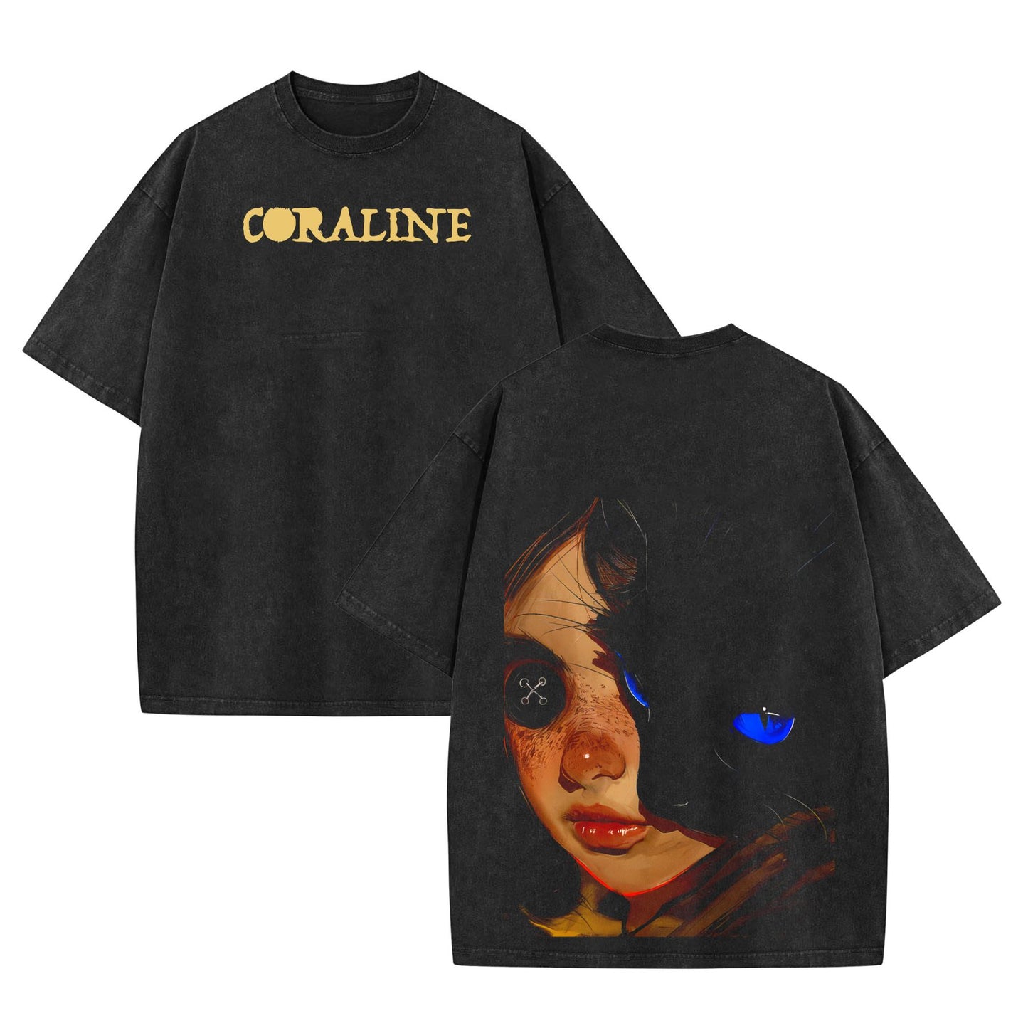 Coraline Retro Vintage T-Shirt – Washed Heavyweight Cotton, Unisex Movie Merch Tee