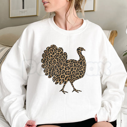 Leopard Turkey Graphic Sweatshirt | Chic Thanksgiving Holiday Crewneck