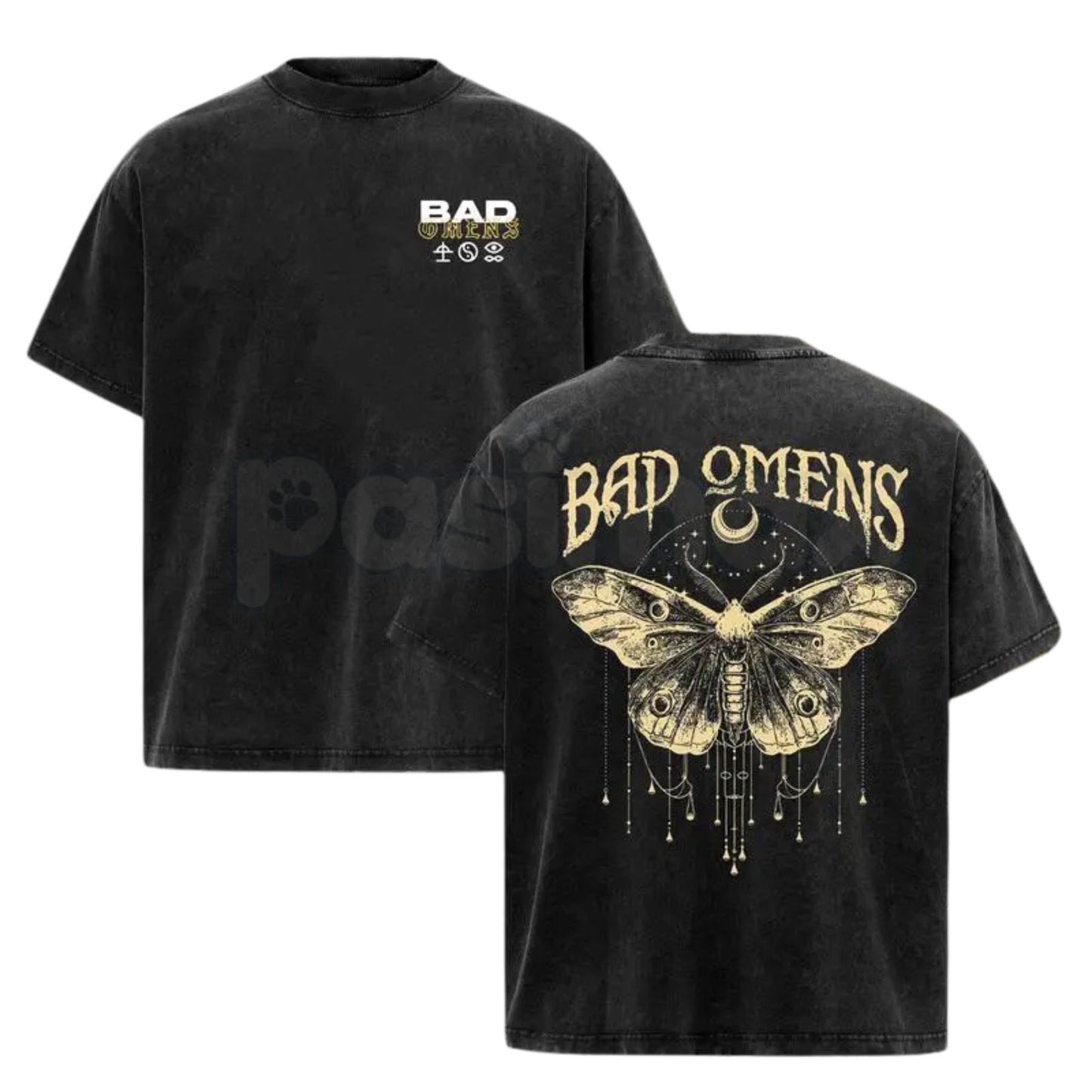 Bad Omens Moth Vintage Washed T-Shirt – Double-Sided Graphic Metalcore Tee, Lightweight Retro Cotton Band Merch