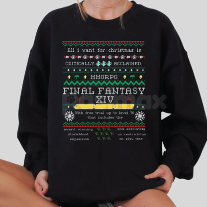 FFXIV Christmas Sweatshirt: "Critically Acclaimed Online RPG" Holiday Crewneck – Final Fantasy XIV Fan Gift