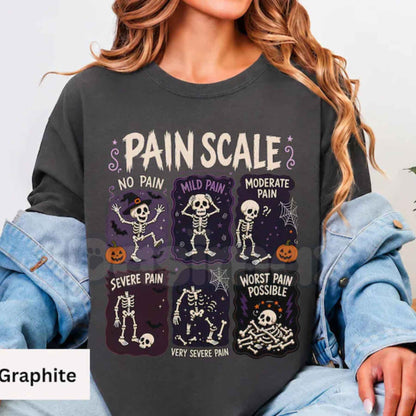 Comfort Colors® Funny Nurse Halloween T-Shirt – Skeleton Pain Scale Graphic Tee, Retro Nursing Humor & RN Holiday Unisex Top