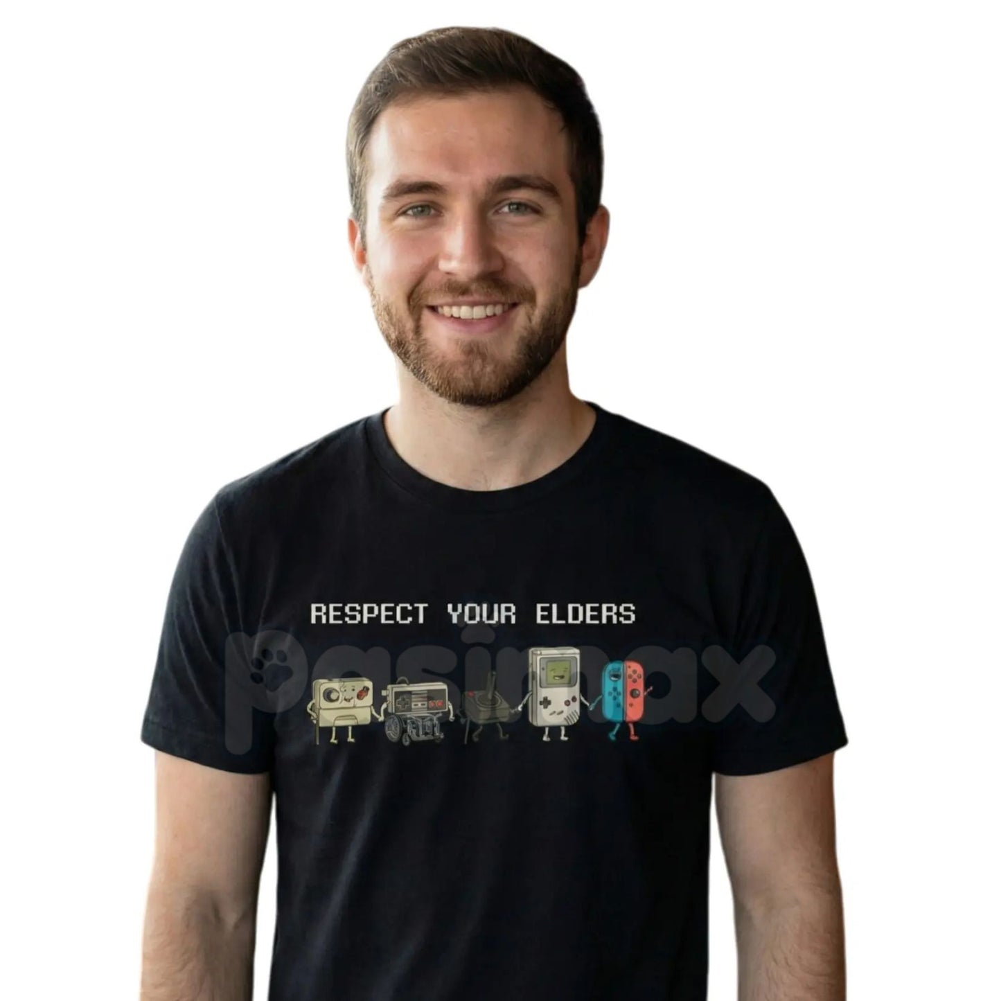 Funny "Respect Your Elders" Retro Gamer T-Shirt - Vintage Controller History Tee, Old School Gamer Gift, Classic 8-Bit & 16-Bit Nostalgia Shirt