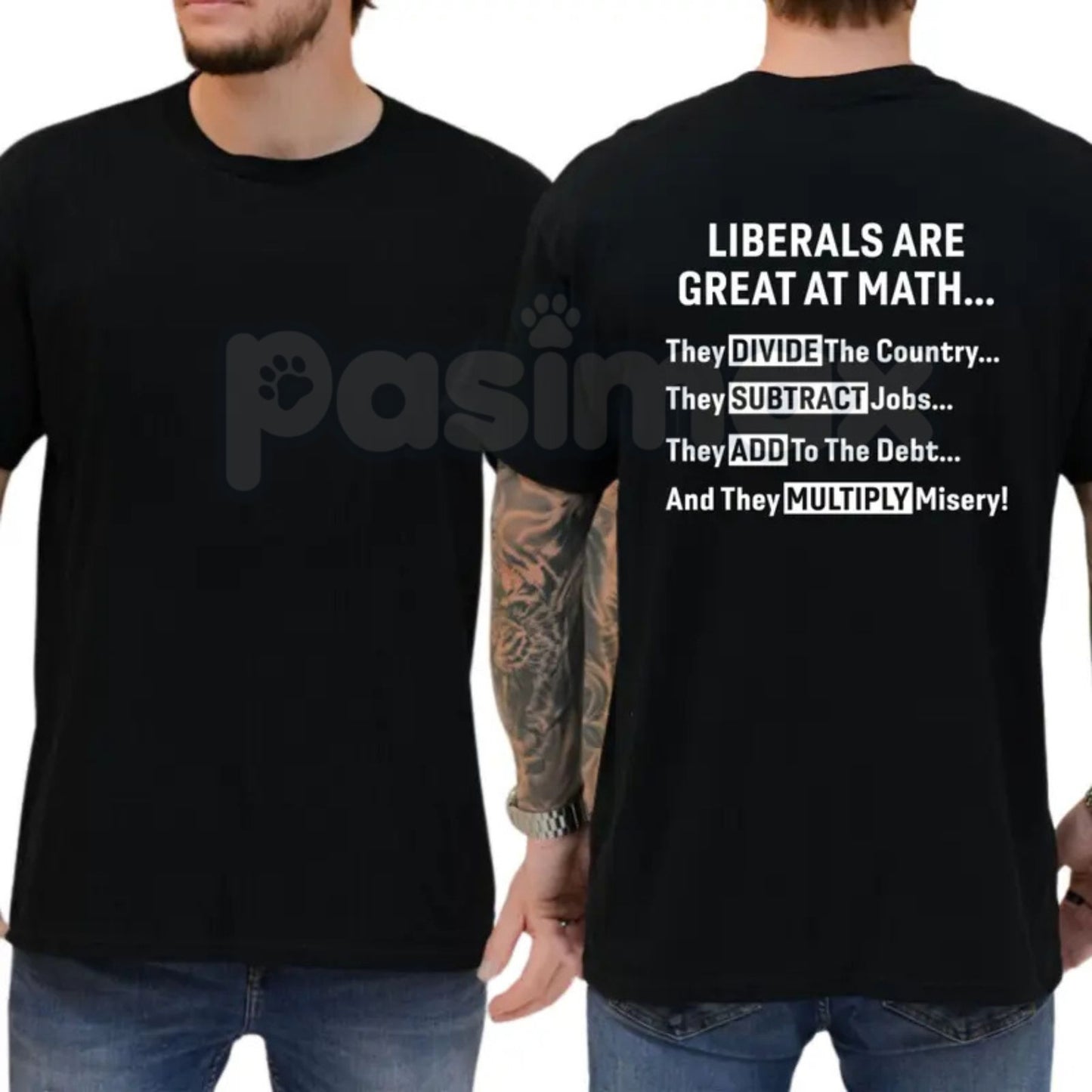 "Liberals Are Great At Math" Funny T-Shirt – Sarcastic Conservative Graphic Tee, Premium 100% Cotton Political Humor Top, Soft Lived-In Heavyweight Casual Menswear Shirt, Made in USA