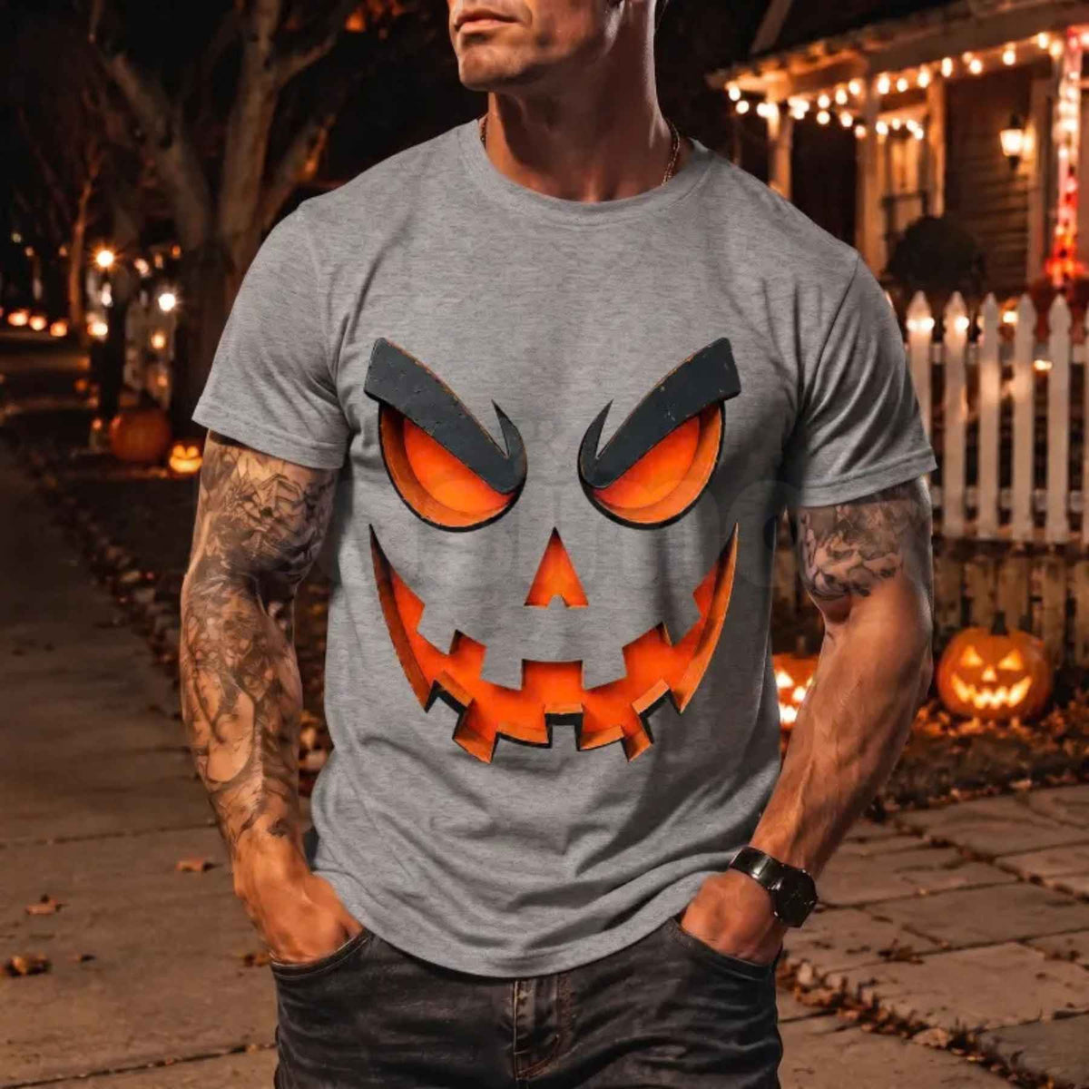 Scary Evil Jack O' Lantern T-Shirt – Spooky Halloween Pumpkin Athletic Sports Tee