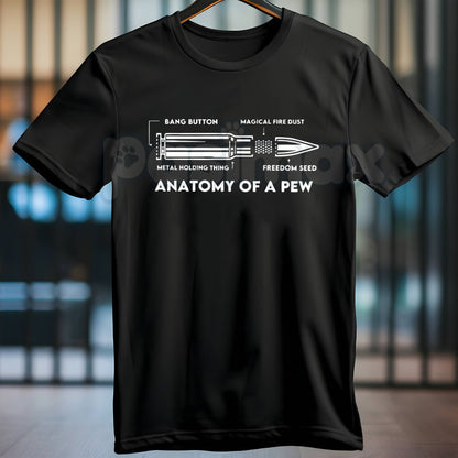 Anatomy of a Pew Funny Gun Humor T-Shirt - Shooting Sports Diagram Tee, Pro-Gun Sarcastic Apparel, Firearm Enthusiast Gift