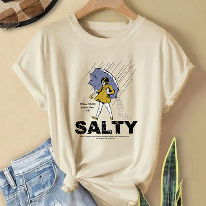 Women's Retro Salty Girl Shirt - Casual Summer Gift Tee, Vintage Beach Apparel