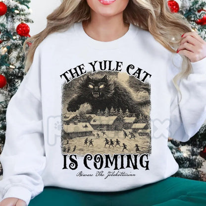 The Yule Cat Is Coming Sweatshirt | Jólakötturinn Icelandic Folklore Jumper | Spooky Gothic Christmas Crewneck | Warning Holiday Gift