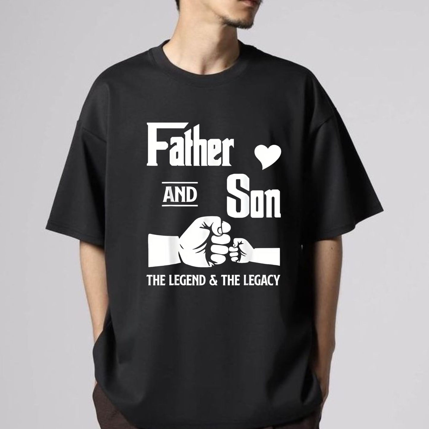 Father and Son Matching T-Shirts - "Father and Son" Quote, Fist Bump Design, 100% Cotton Crew Neck