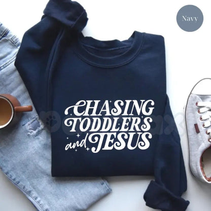 Chasing Jesus And Toddlers Sweatshirt | Christian Mom Faith Graphic Crewneck