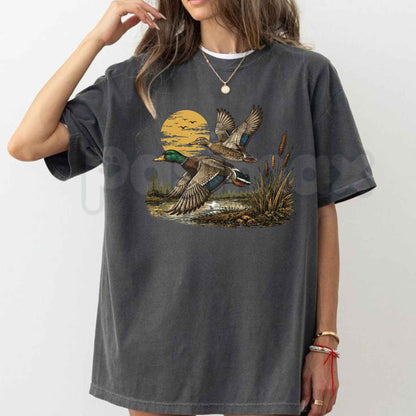 Comfort Colors® Retro Flying Mallard Duck T-Shirt – Classic Waterfowl Hunting Graphic Tee, Vintage Wetland Wildlife Unisex Top & Gift