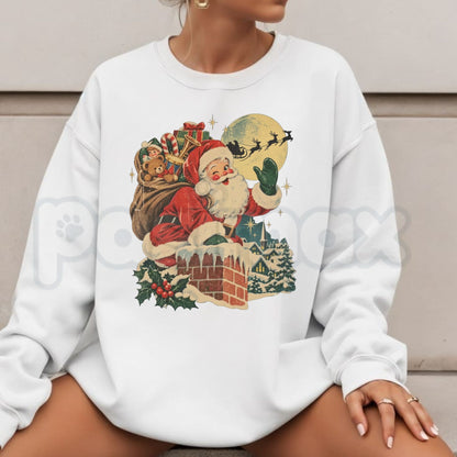 Vintage Santa Chimney Sweatshirt | Retro Reindeer Christmas Graphic Crewneck