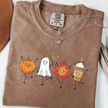 Comfort Colors® "Autumn Magic" Halloween T-Shirt – Retro Pumpkin, Ghost, & Pumpkin Spice Graphic Tee, Cozy Fall Seasonal Aesthetic Unisex Top