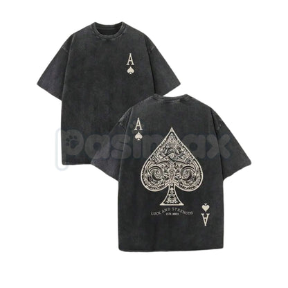 LUCK AND STRENGTH Ace of Spades Vintage Washed T-Shirt – Retro Gambling Graphic Tee, Lightweight Patterned Streetwear Top