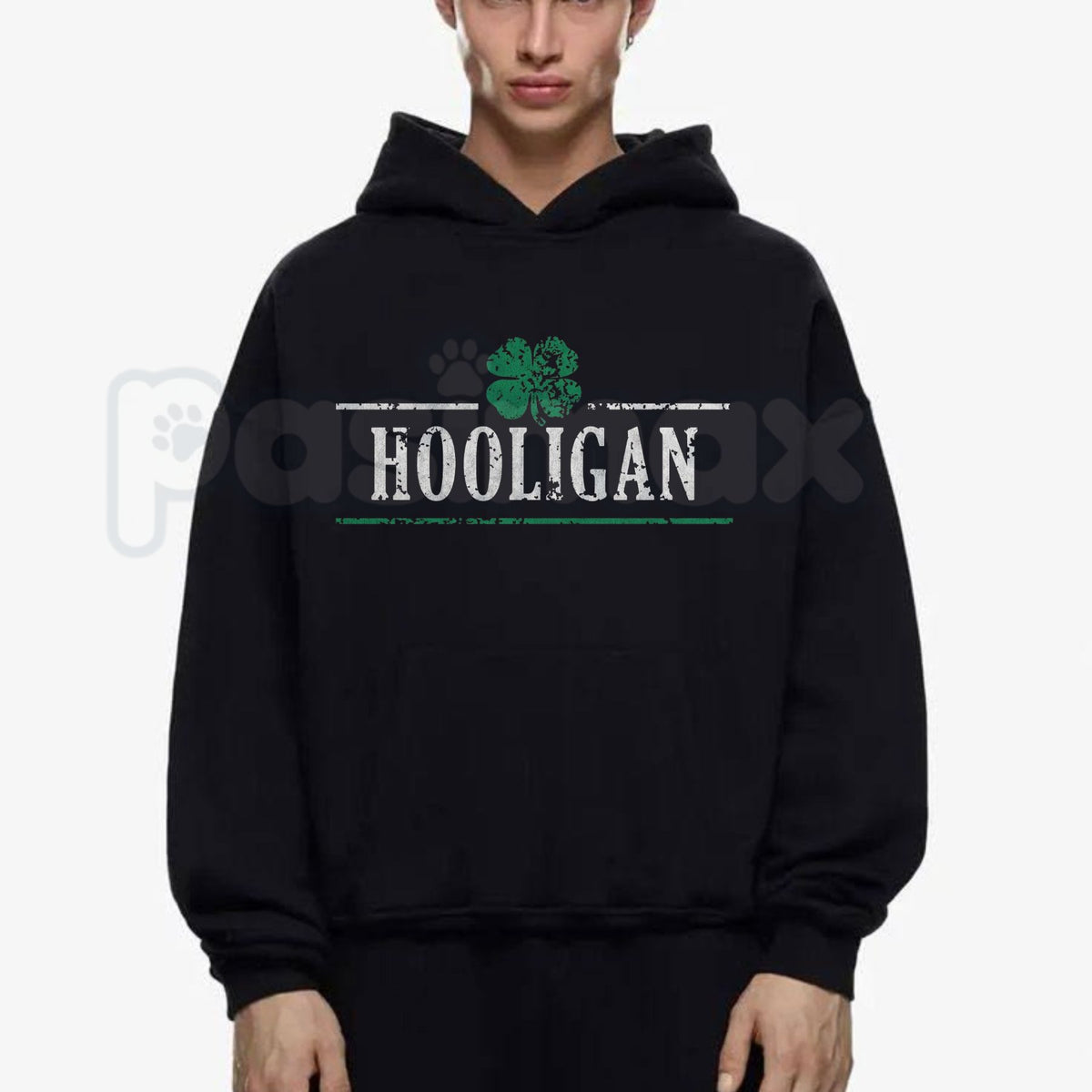 Crazy Dog Hooligan Shamrock Funny Saint St Patricks Day Hoodie – Irish Drinking Humor Pullover, Lucky Clover Party Sweatshirt, Unisex Heavy Blend