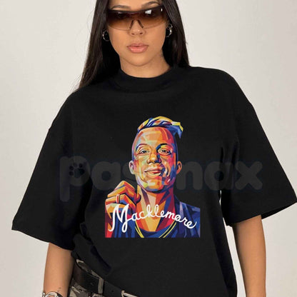 Color Geometric Macklemore Portrait Signature Print T-Shirt – Retro Pop Art Unisex Tee