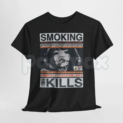 "Smoking Kills" Retro Manga Style T-Shirt – 90s Aesthetic Anime Graphic Tee, Premium 100% Cotton Cyber-Noir Top, Soft Lived-In Heavyweight Edgy Streetwear Shirt, Made in USA