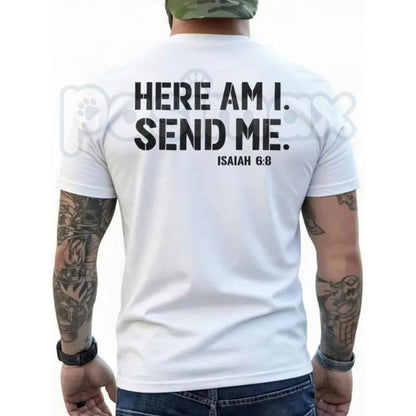 Here Am I Send Me Faith Graphic Tee – Isaiah 6:8 Christian Bible Verse T-Shirt, Inspirational Scripture Religious Unisex Faith Shirt
