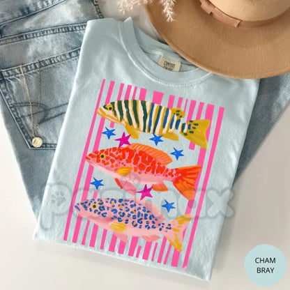 Comfort Colors® Preppy Fish T-Shirt – Colorful Maximalist Female Fishing Shirt, Aesthetic Sublimation Style Graphic Tee, Trendy Angler Gift for Her