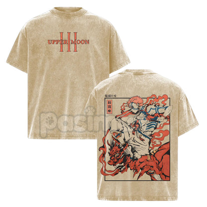 Akaza Upper Moon 3 T-Shirt – Demon Slayer Infinity Castle Arc Graphic Tee, Vintage Washed Oversized Anime Shirt