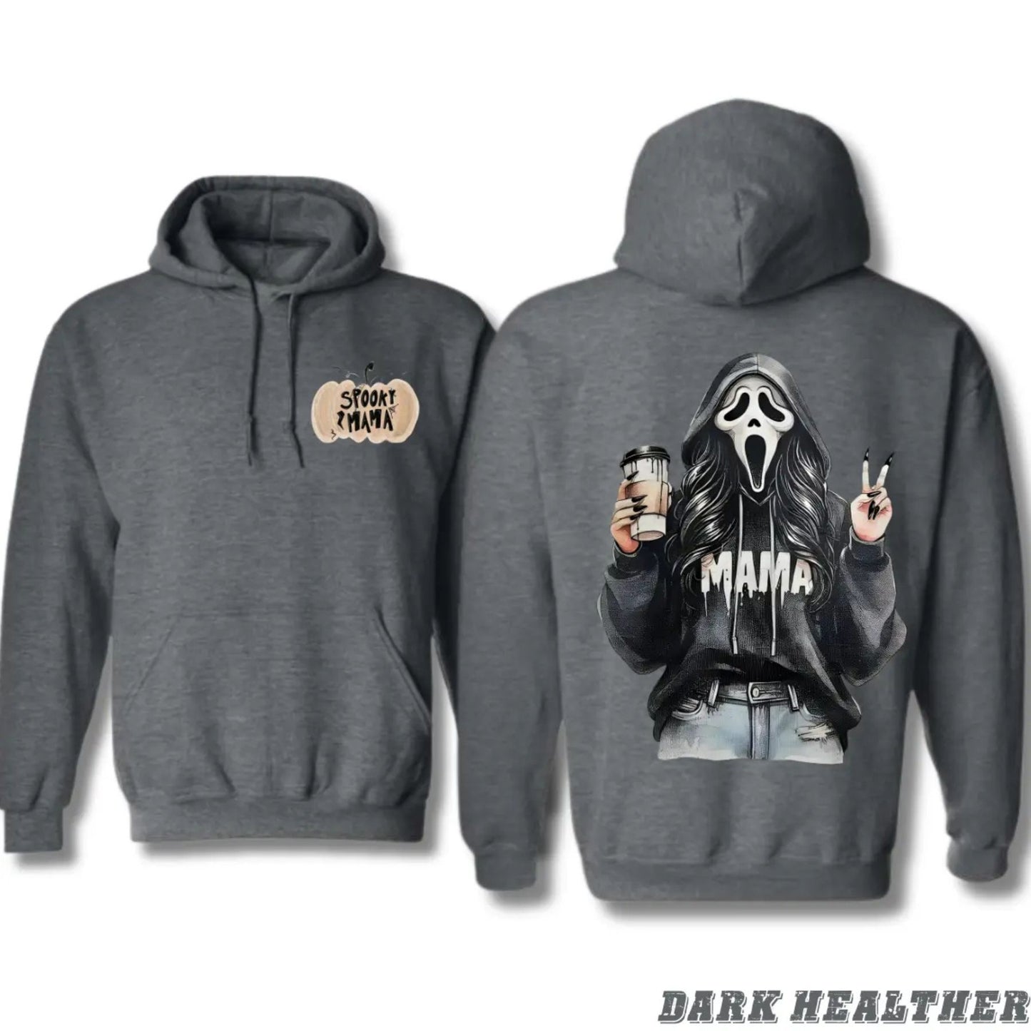 Spooky Mama Coffee Ghost Hoodie – Cozy Unisex Pullover for Moms, Fun Halloween Design, Perfect for Fall, Pumpkin Patch & Trick or Treating