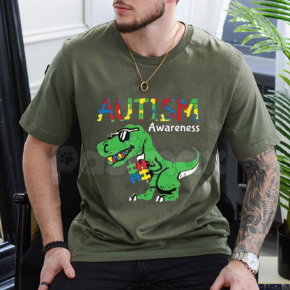 "Ausome Dino" Autism Awareness T-Shirt – Colorful Dinosaur Support Graphic Tee, Premium 100% Cotton Neurodiversity Top, Soft Lived-In Heavyweight Inclusion Shirt, Made in USA