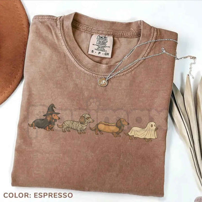 Comfort Colors® Halloween Wiener Dog T-Shirt – Funny Dachshund Costume Graphic Tee, Retro Spooky Season Pet Lover Unisex Top
