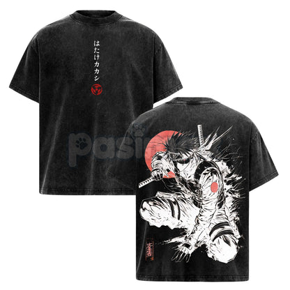 Kakashi Hatake T-Shirt – Washed Vintage Naruto Anime Oversize Streetwear Tee, Sharingan Ninja Graphic Shirt