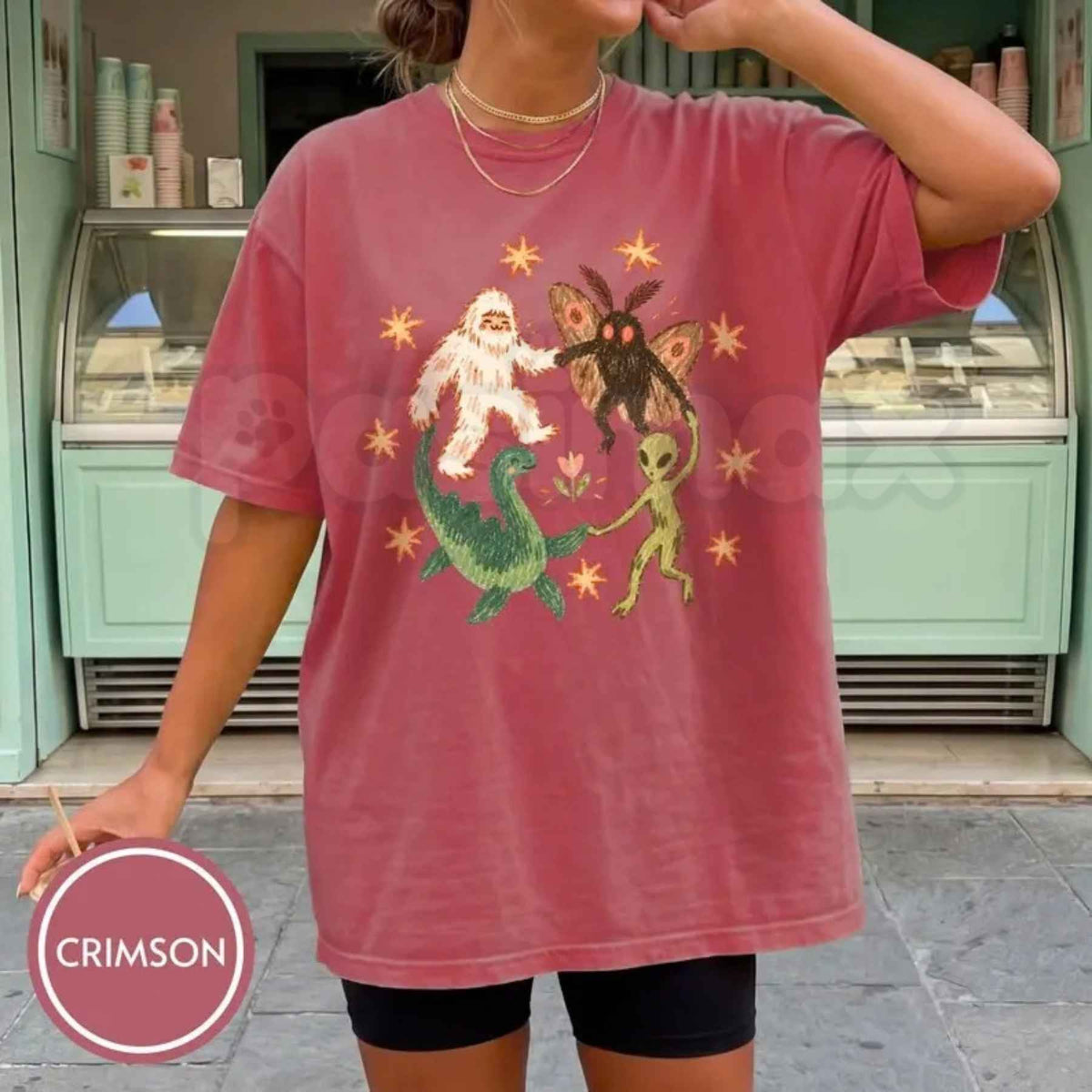 Comfort Colors® Dancing Cryptids T-Shirt – Bigfoot, Mothman & Alien Retro Graphic Tee, Vintage Paranormal Unisex Top & Gift