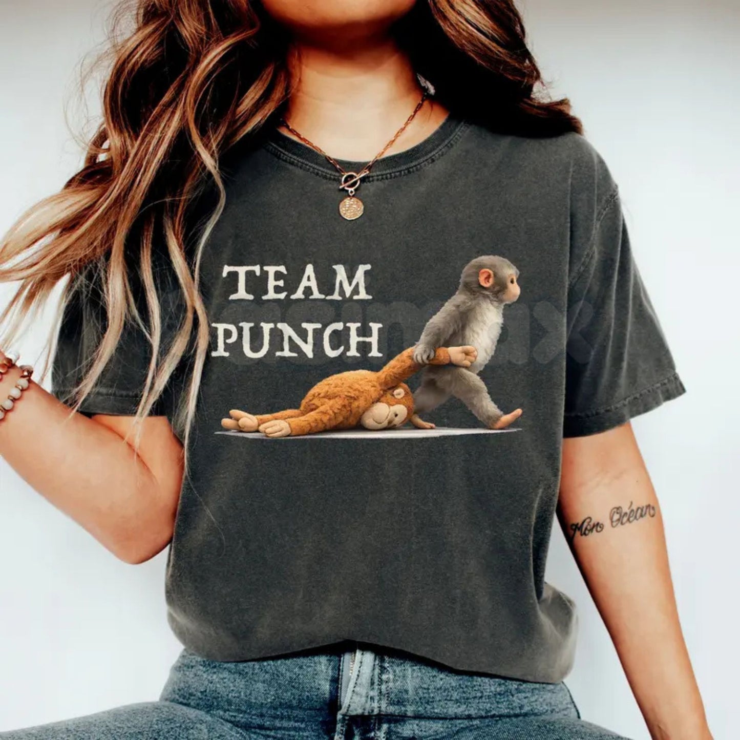 Comfort Colors® Team Punch Monkey T-Shirt – Viral Baby Monkey Fan Club Graphic Tee, Cute Animal Meme Shirt, Wholesome Social Media Trend Top