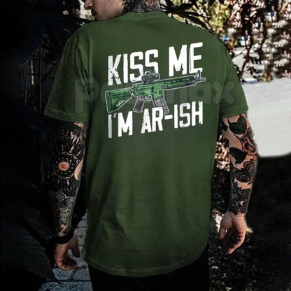 "Kiss Me I’m AR-ish" Funny St Patrick’s Day Shirt for Men - Witty Gun Humor Tee, 2nd Amendment Irish Apparel, Unisex Holiday Pun Top