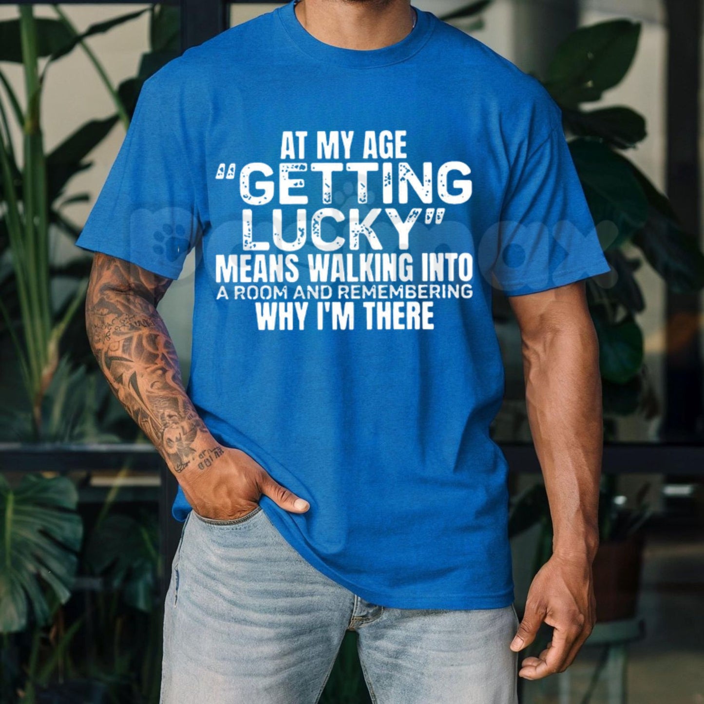 At My Age "Getting Lucky" Funny T-Shirt – Sarcastic Aging Graphic Tee, Premium 100% Cotton Humorous Dad Top, Soft Lived-In Heavyweight Over 50 Statement Shirt, Made in USA