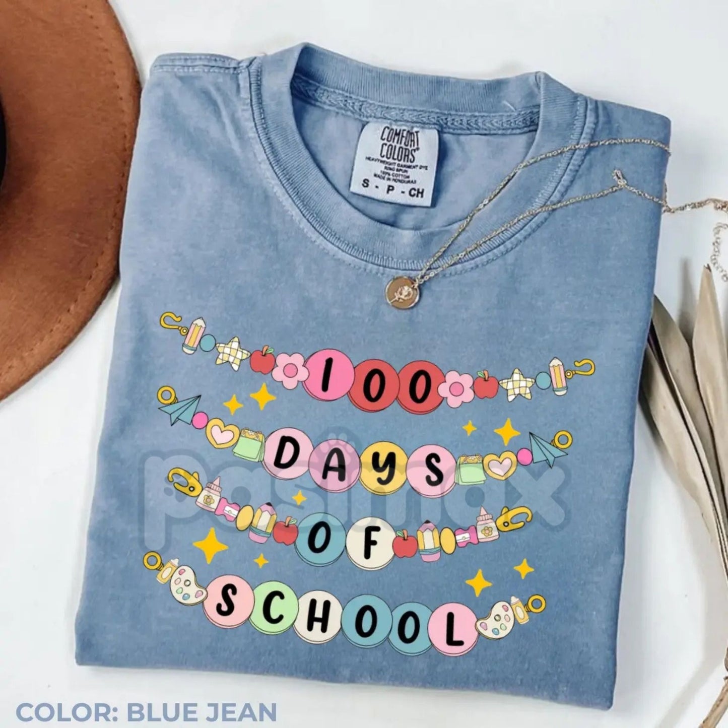 Comfort Colors® Little Girl 100 Days of School Friendship Bracelet T-Shirt – Retro Beaded Letter Tee, Trendy School Milestone Shirt, Aesthetic Toddler 100th Day Top
