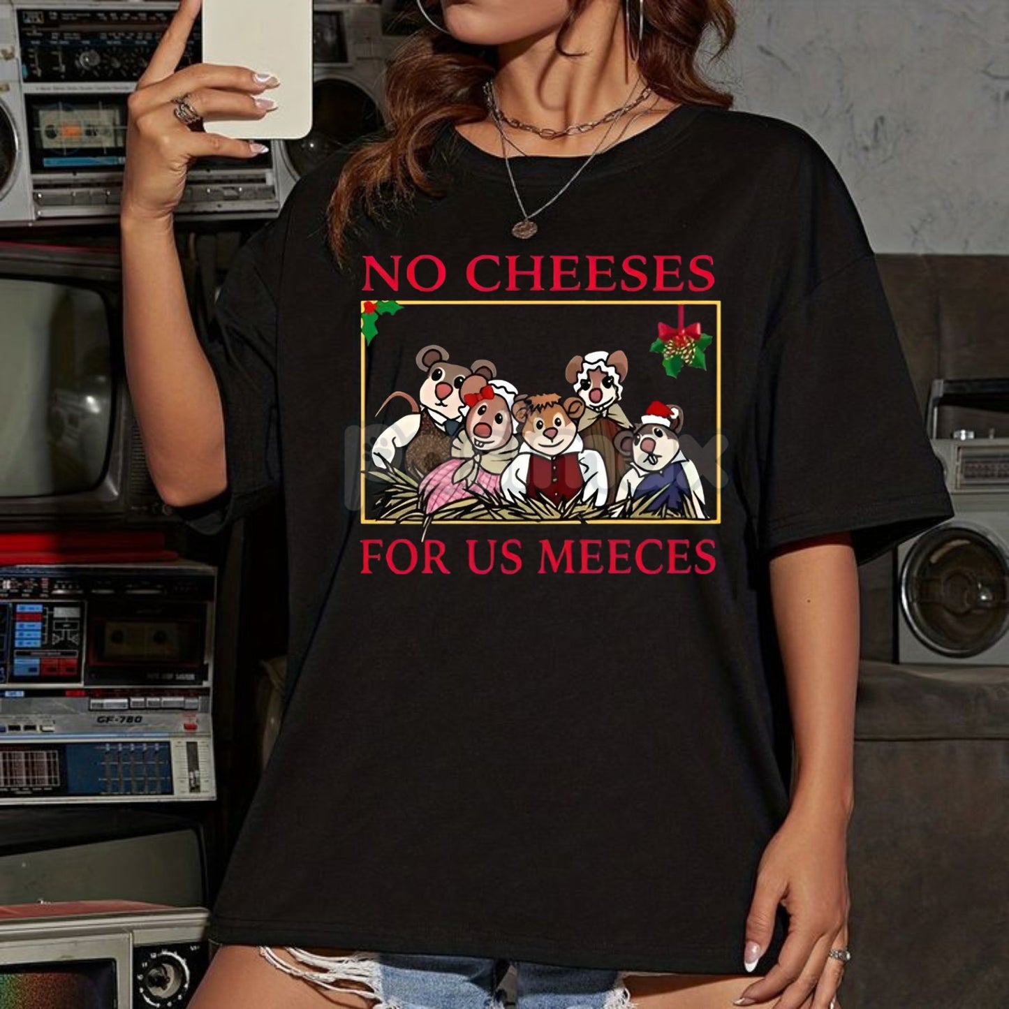 "No Cheeses For Us Meeces" Christmas Shirt - Funny Holiday Carol Inspired Design, Nostalgic Party Tee