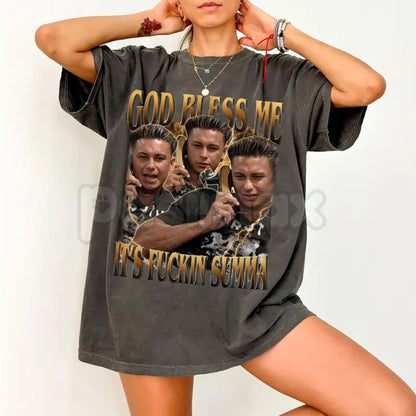 Comfort Colors® "God Bless Me Its F_ckin Summah" T-Shirt – Funny Summer Bootleg Graphic Tee, Sarcastic Beach Vibe Shirt, Aesthetic Retro Summer Gift