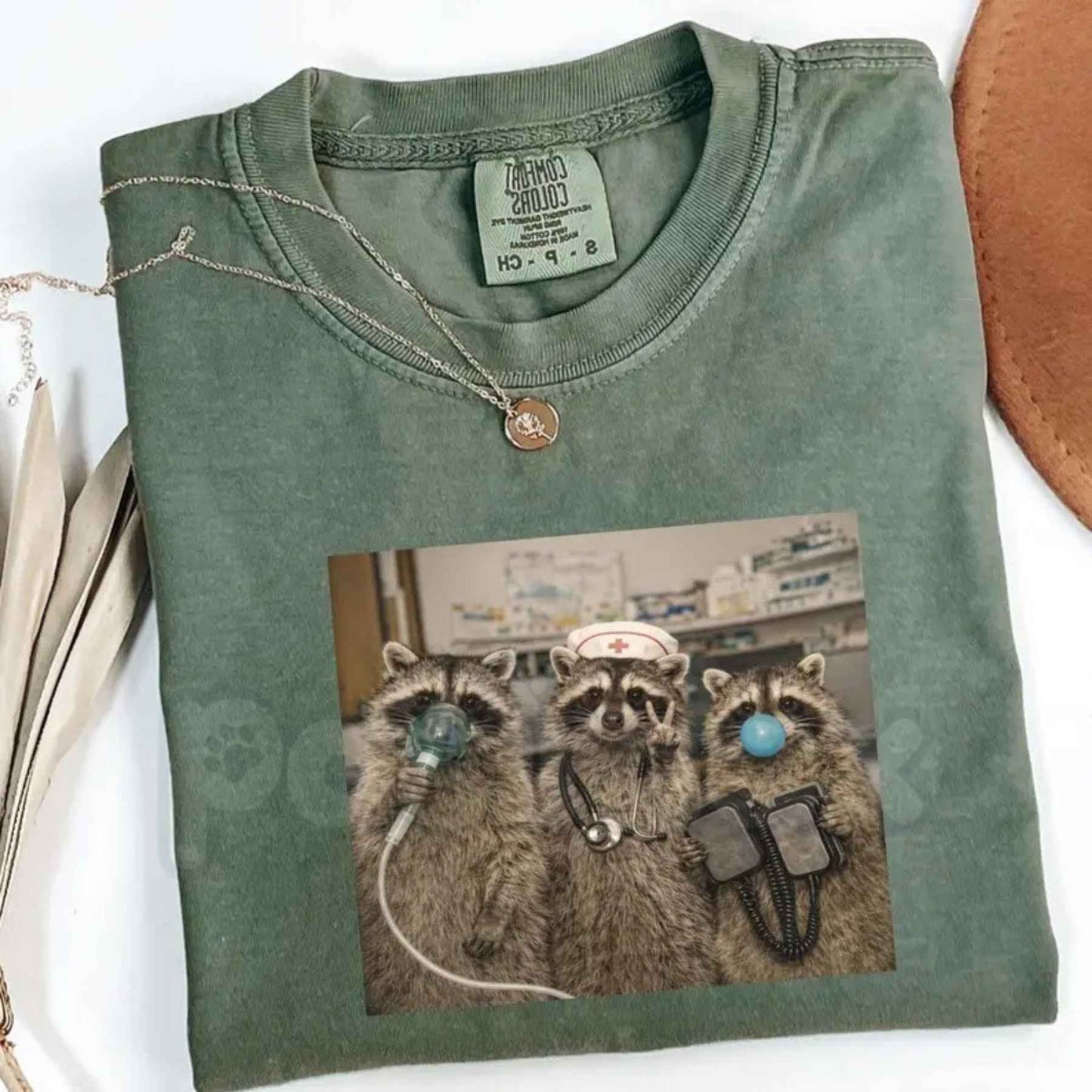 Comfort Colors® Nurse Raccoon T-Shirt – Funny ER Nurse Graphic Tee, Retro Trash Panda Healthcare Unisex Top