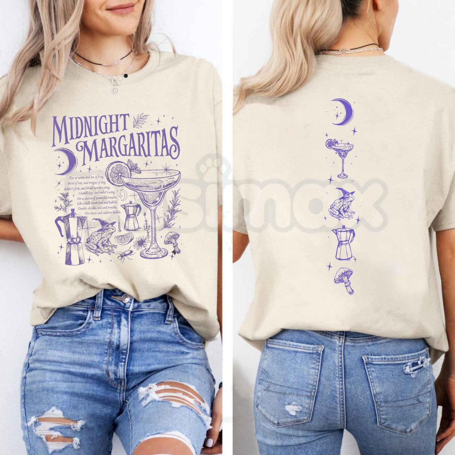 Comfort Colors® "Midnight Margaritas" 2-Sided T-Shirt – Retro Aesthetic Spooky Season Graphic Tee, Whimsical Witchy Vibes Unisex Top