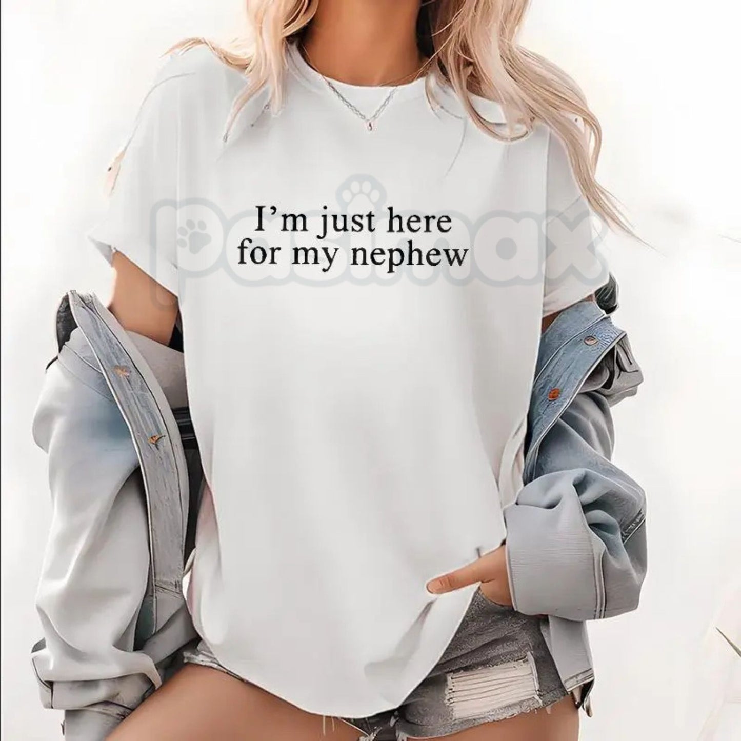 "I'm Just Here For My Nephew" Funny Aunt Tee – Cute New Future Auntie Graphic Shirt, Premium 100% Cotton Titi Clothing, Soft Lived-In Heavyweight Family Gift, Made in USA