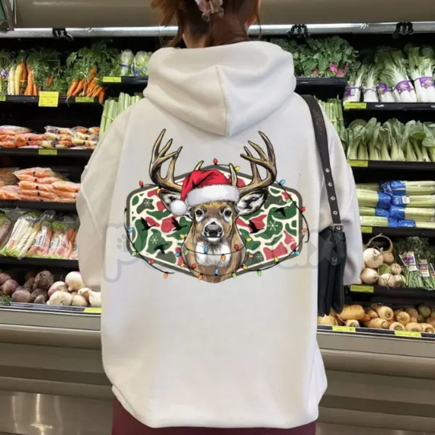 Christmas Deer Hunting Camo Hoodie – Festive Hunter Orange Pullover, Camouflage Holiday Apparel, Unisex